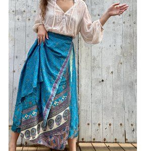 Blue Wrap Silk Skirt